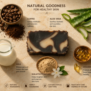 Purel Care Coffee & Milk Handmade Soap With Aloe Vera, Vitamin E & Malathi Powder for Soft, Glowing Skin